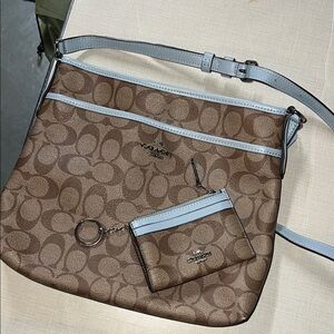 Coach Brown and Gray Crossbody Bag with Pouch